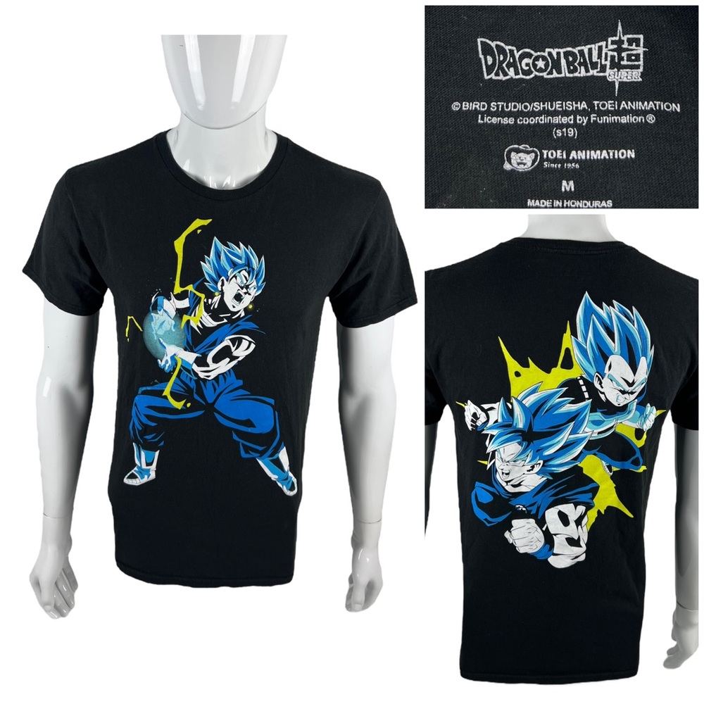 Dragon Ball Super Mens Medium Black Shirt Goku Vegeta Double Sided Gogeta Fusion